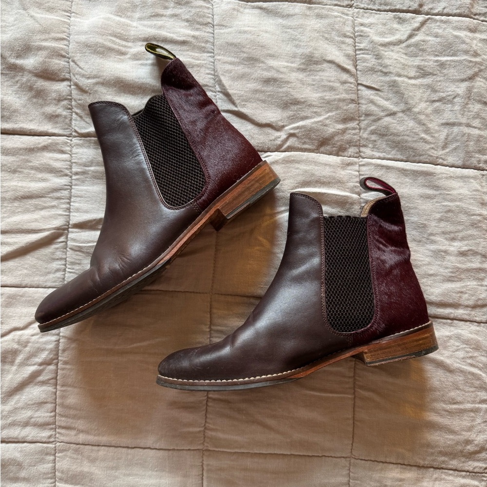 Joules Oxblood Leather and Hide Chelsea Boots